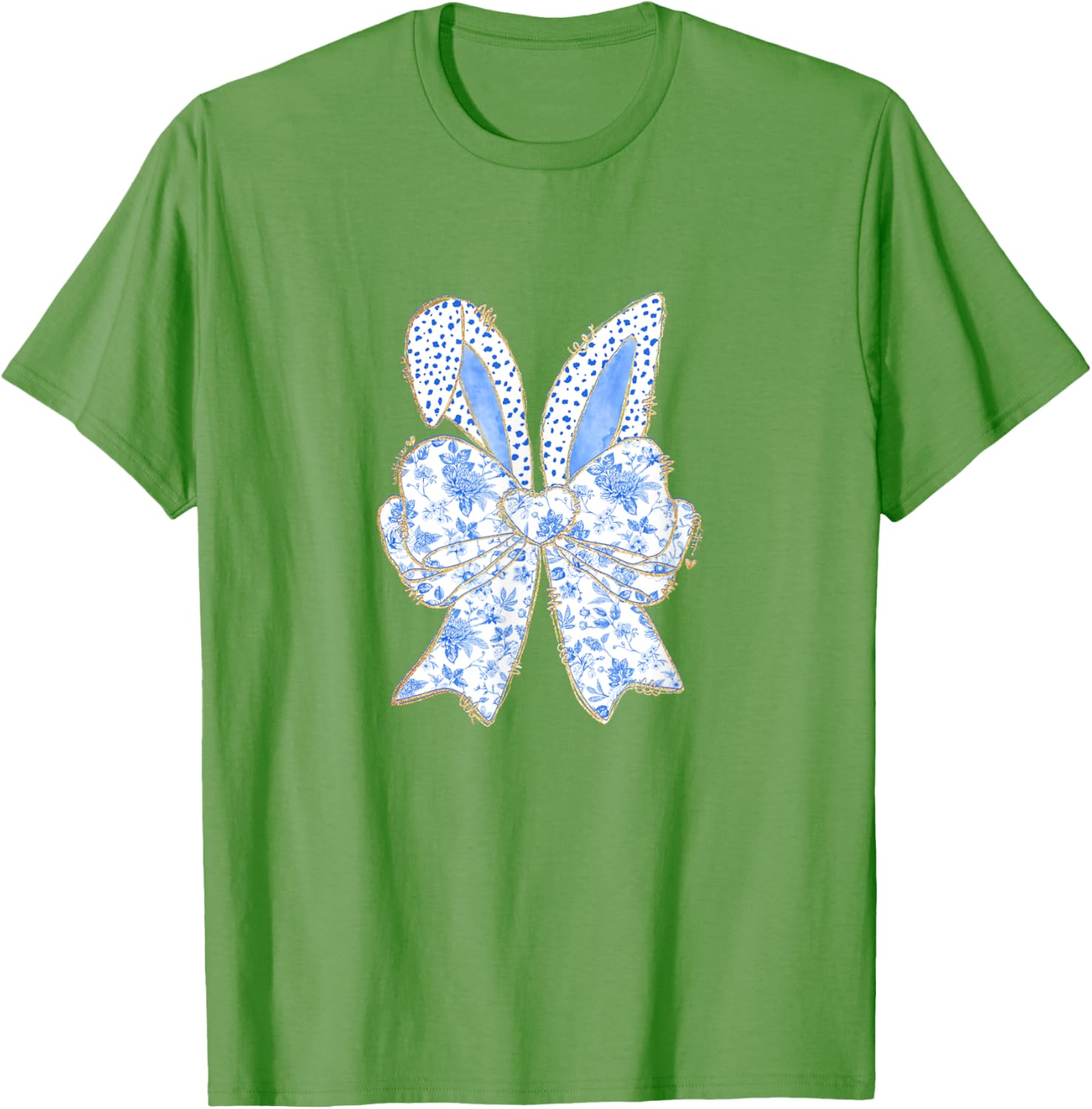 Easter Bunny Blue Coquette Ears Big Bow Cute Floral T-Shirt