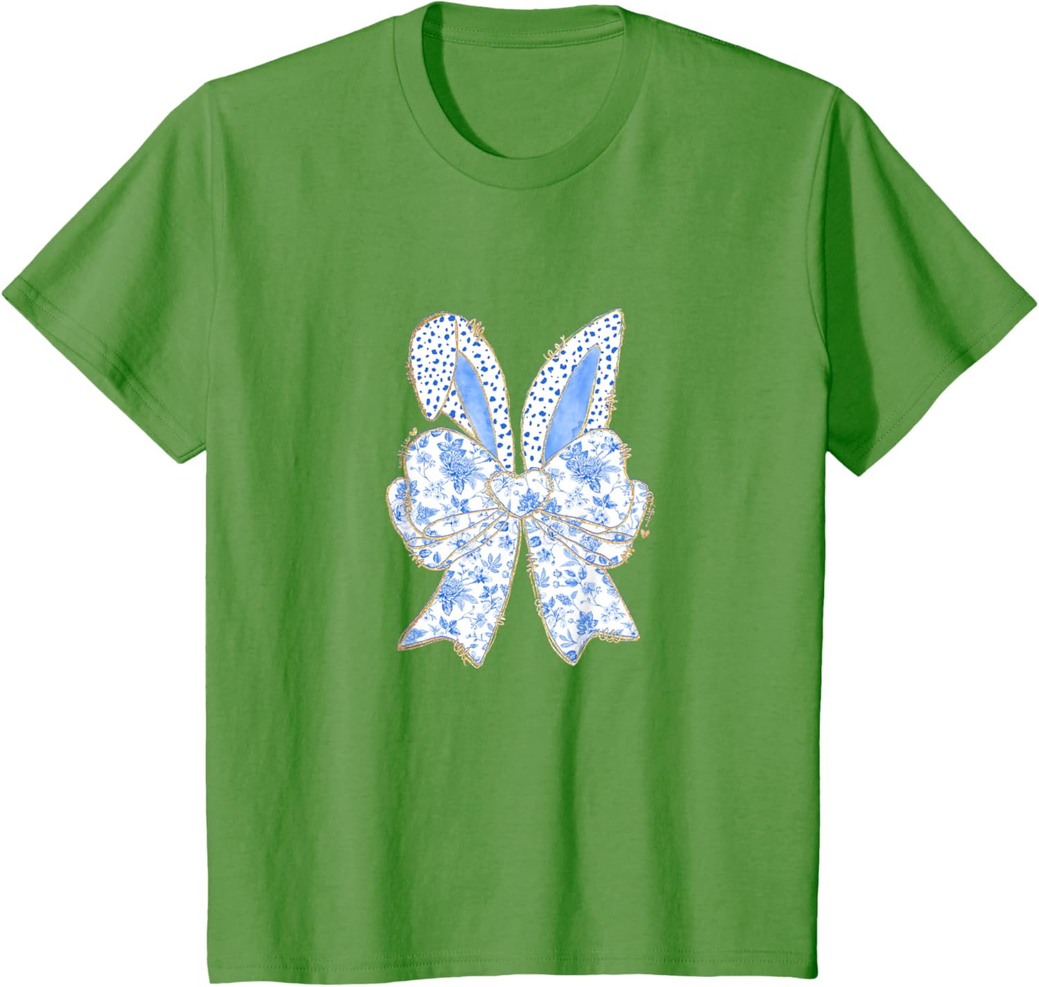 Easter Bunny Blue Coquette Ears Big Bow Cute Floral T-Shirt