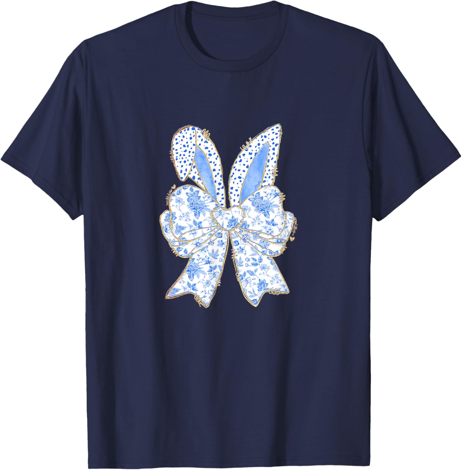 Easter Bunny Blue Coquette Ears Big Bow Cute Floral T-Shirt