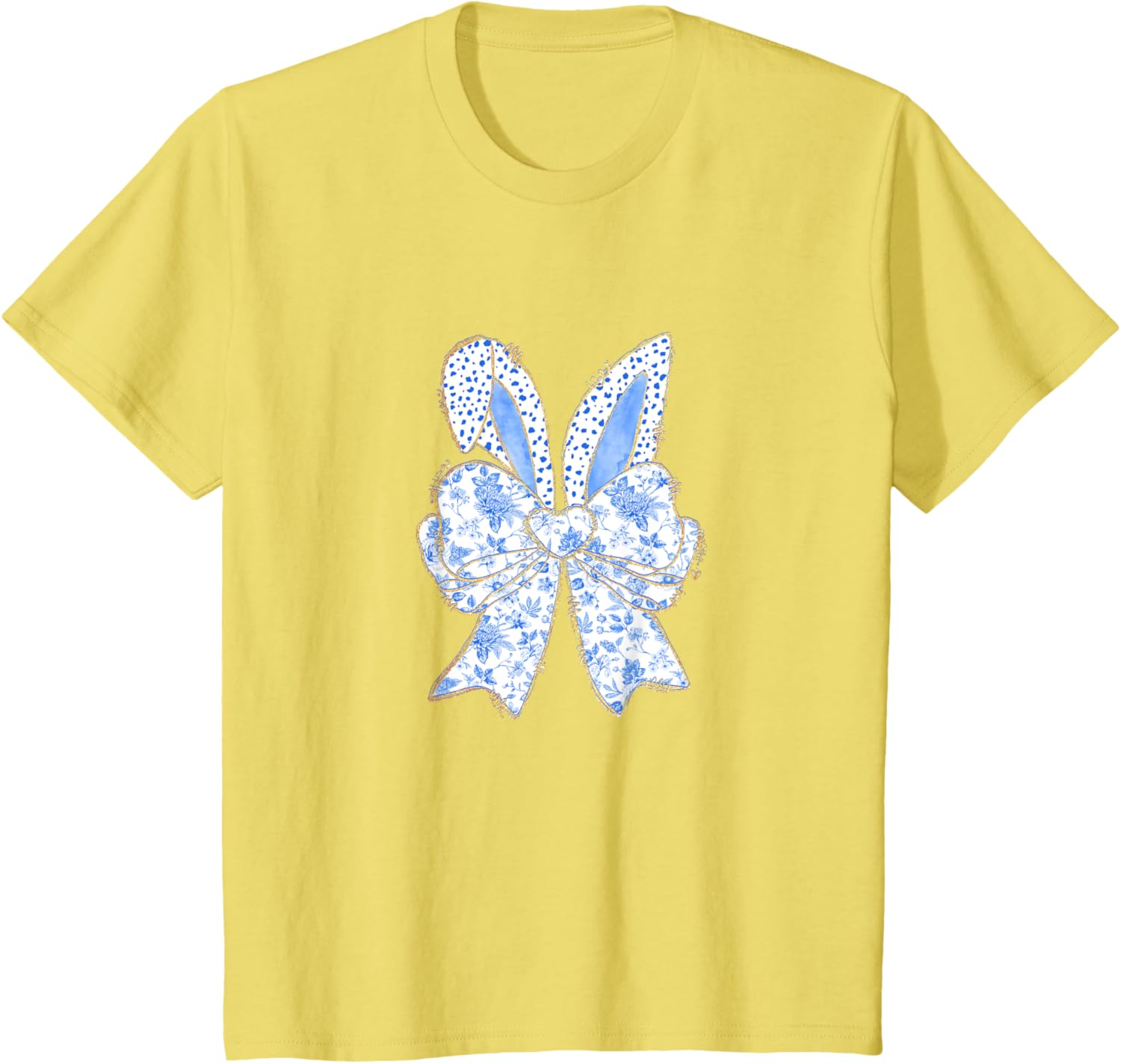 Easter Bunny Blue Coquette Ears Big Bow Cute Floral T-Shirt