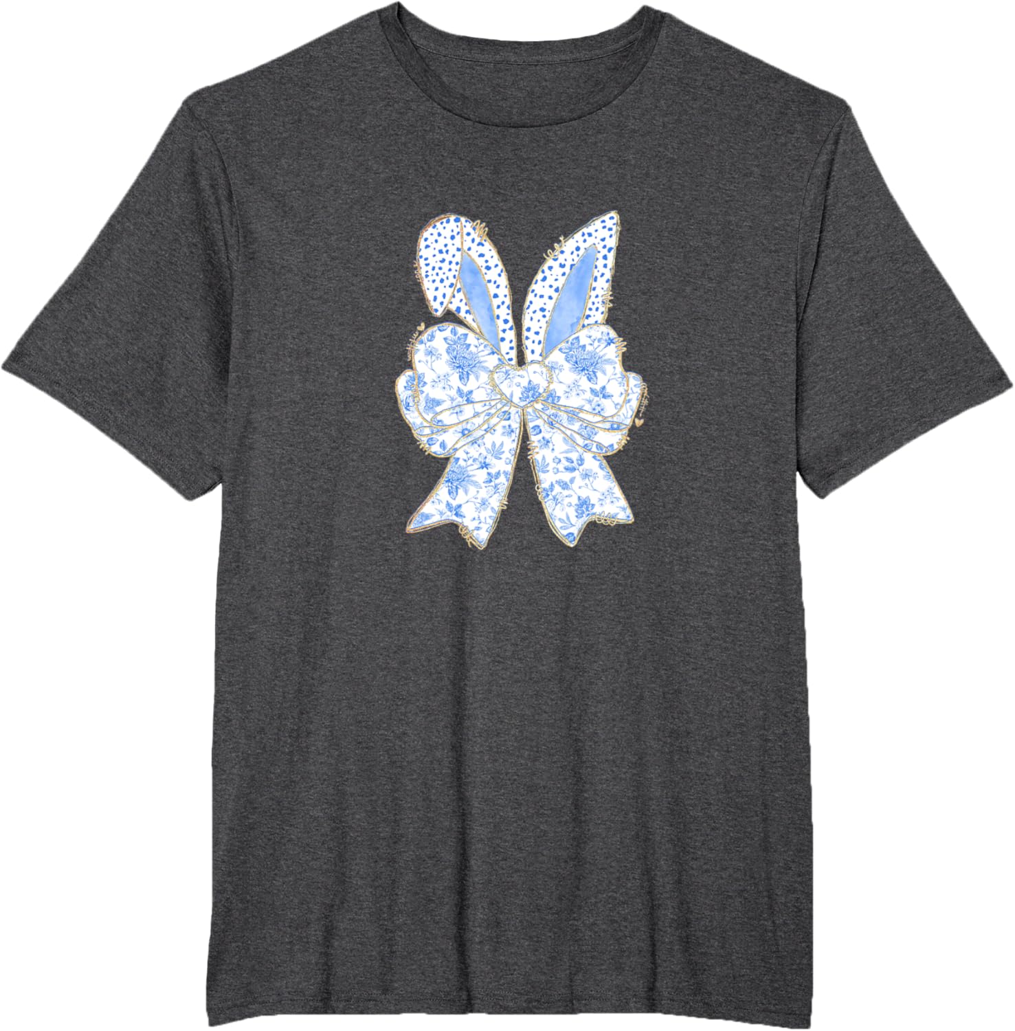 Easter Bunny Blue Coquette Ears Big Bow Cute Floral T-Shirt