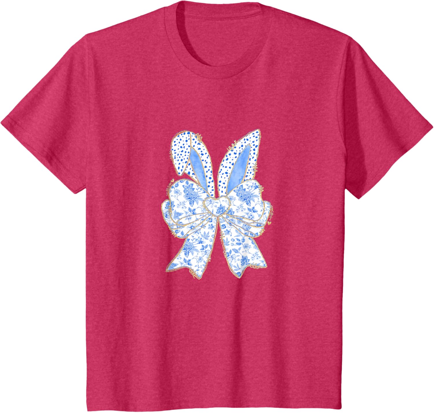 Easter Bunny Blue Coquette Ears Big Bow Cute Floral T-Shirt