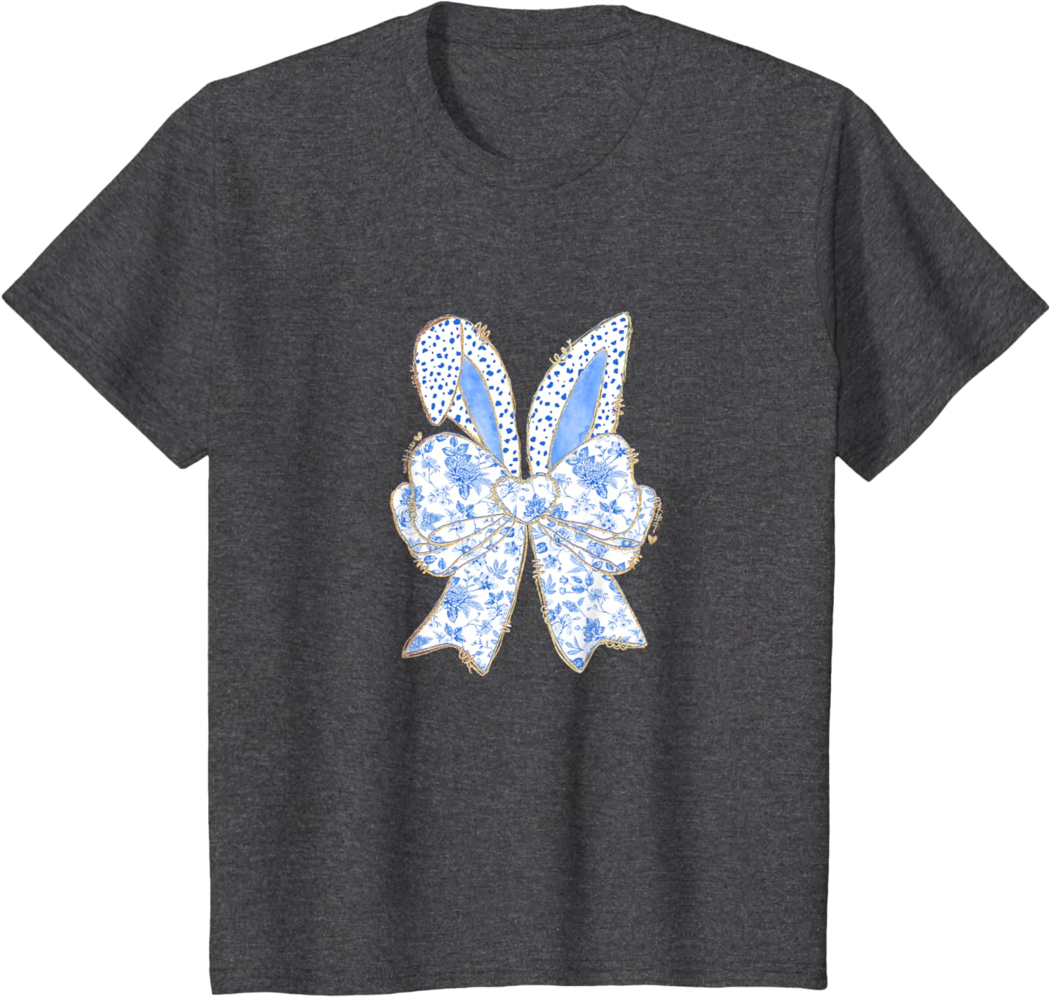 Easter Bunny Blue Coquette Ears Big Bow Cute Floral T-Shirt