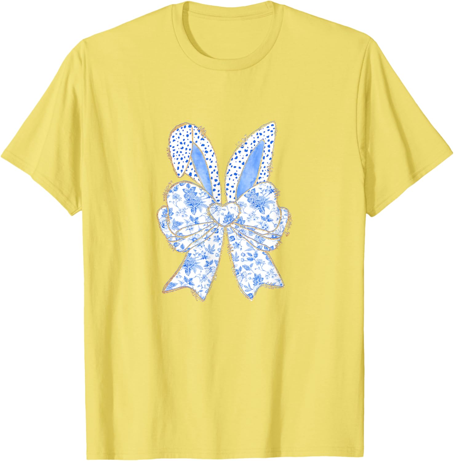 Easter Bunny Blue Coquette Ears Big Bow Cute Floral T-Shirt