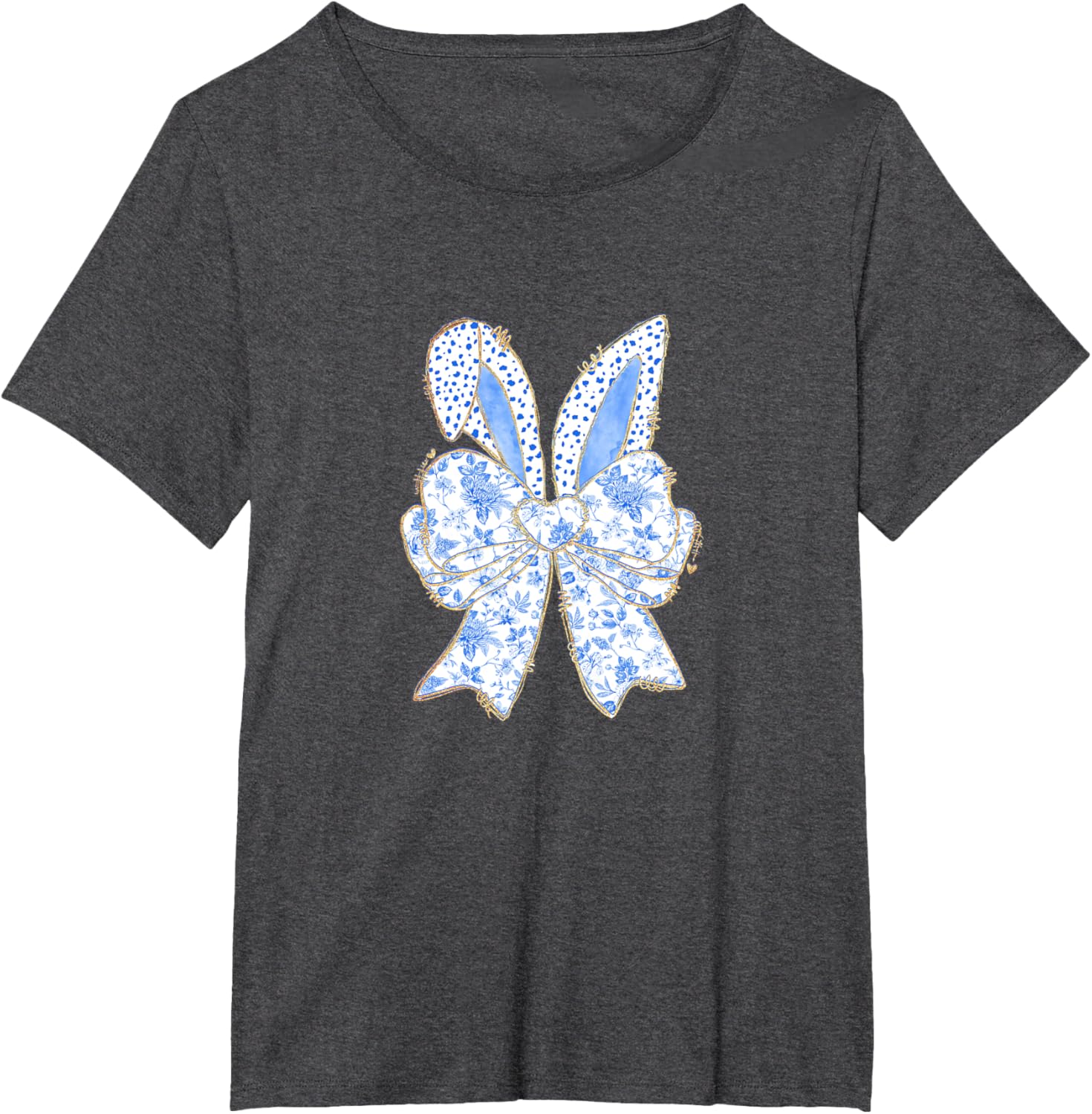 Easter Bunny Blue Coquette Ears Big Bow Cute Floral T-Shirt