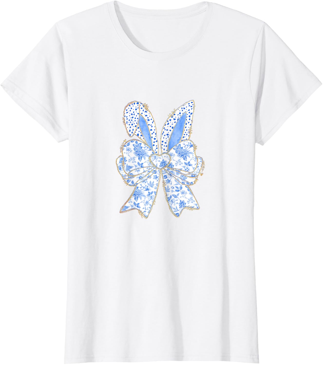 Easter Bunny Blue Coquette Ears Big Bow Cute Floral T-Shirt