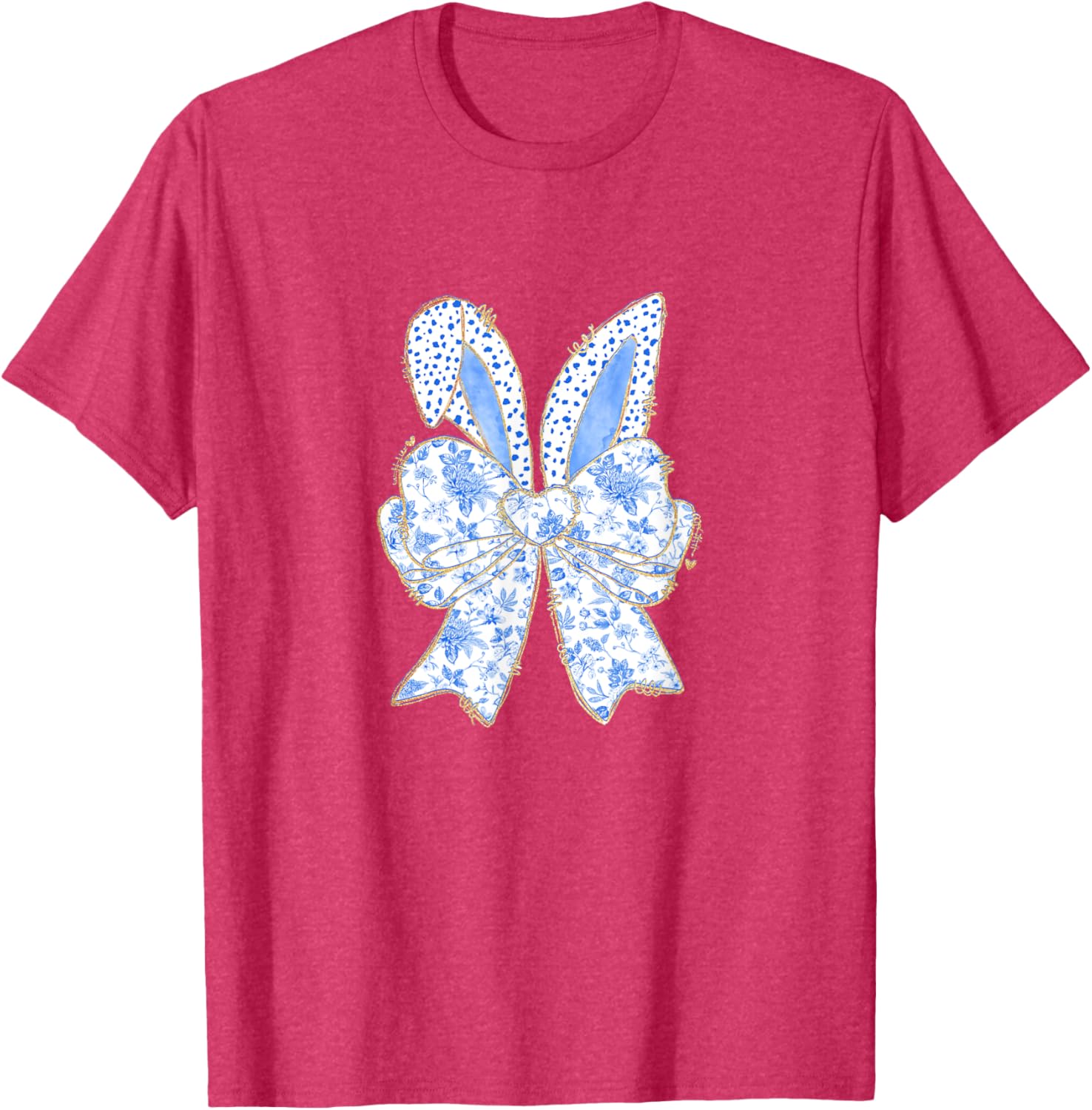 Easter Bunny Blue Coquette Ears Big Bow Cute Floral T-Shirt