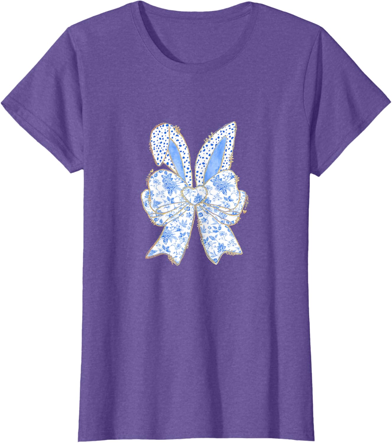 Easter Bunny Blue Coquette Ears Big Bow Cute Floral T-Shirt