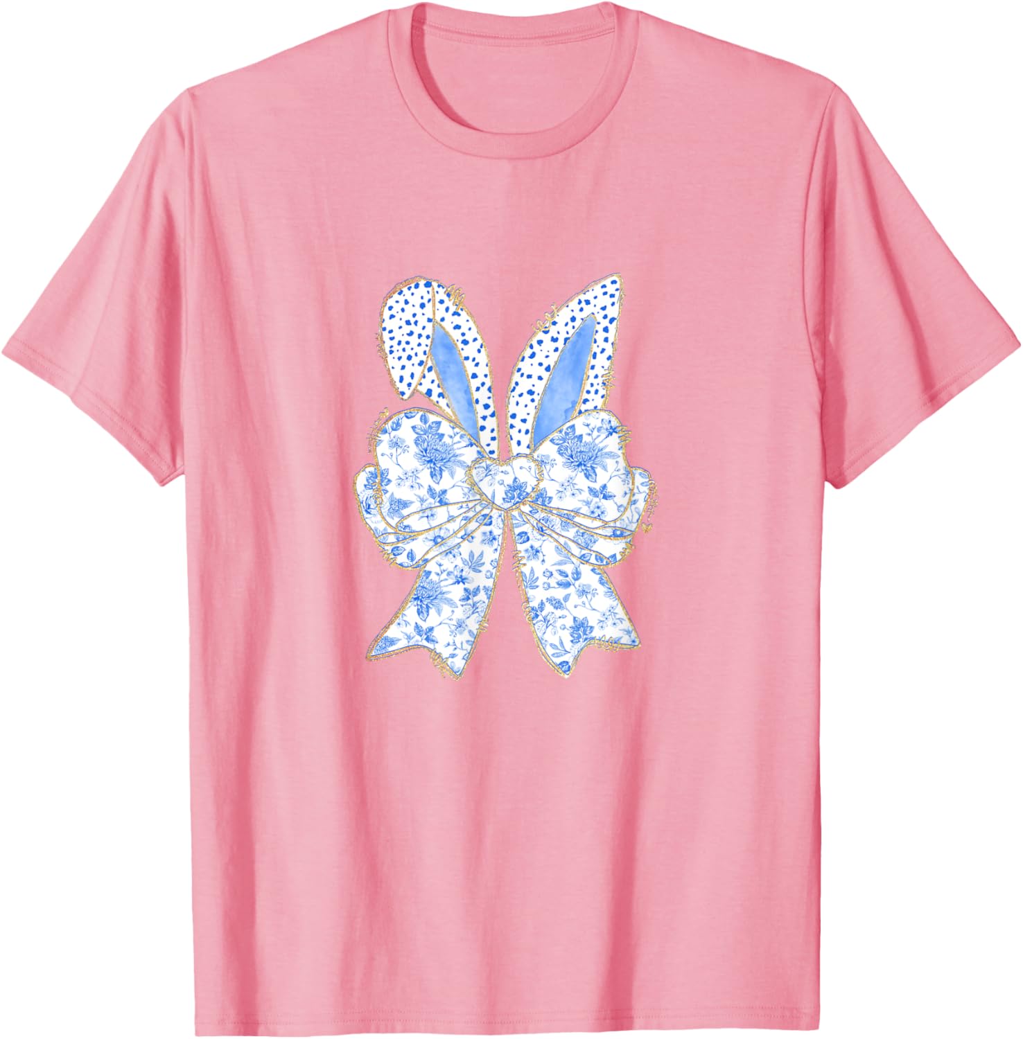 Easter Bunny Blue Coquette Ears Big Bow Cute Floral T-Shirt