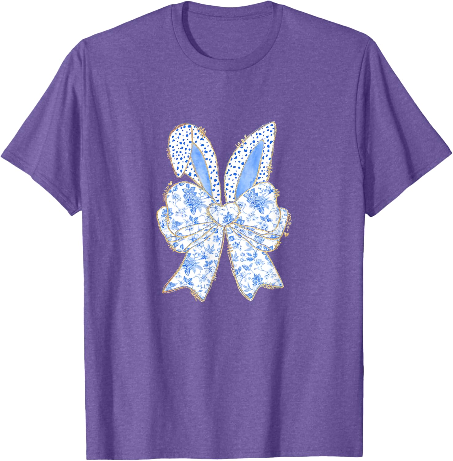 Easter Bunny Blue Coquette Ears Big Bow Cute Floral T-Shirt