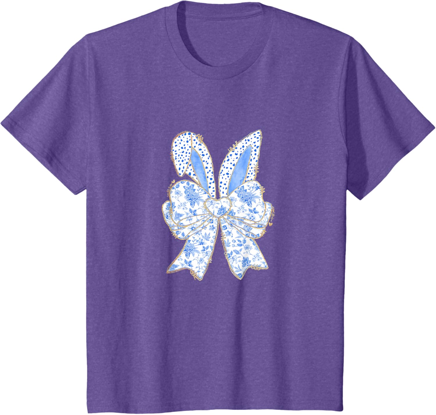 Easter Bunny Blue Coquette Ears Big Bow Cute Floral T-Shirt