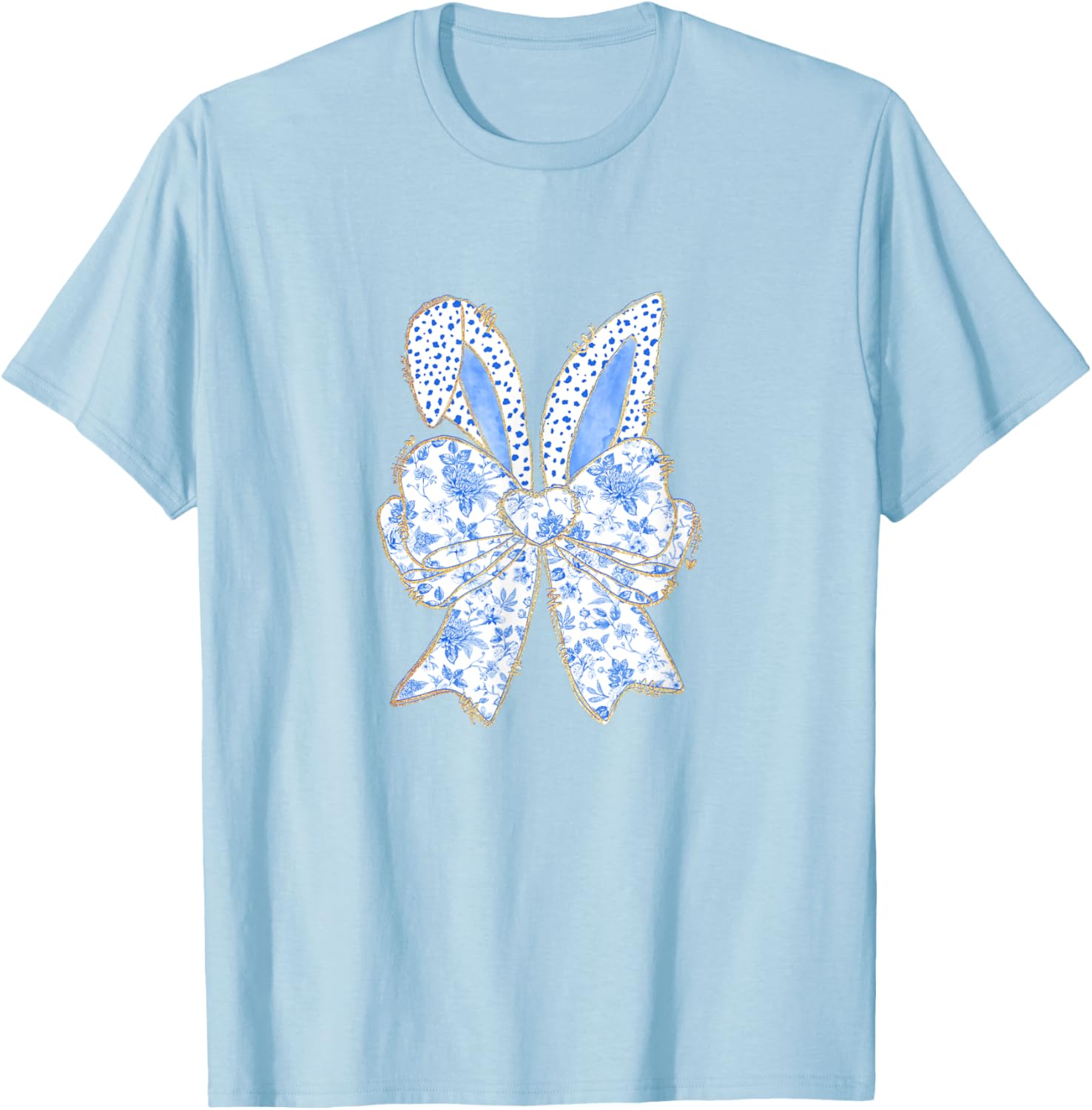 Easter Bunny Blue Coquette Ears Big Bow Cute Floral T-Shirt