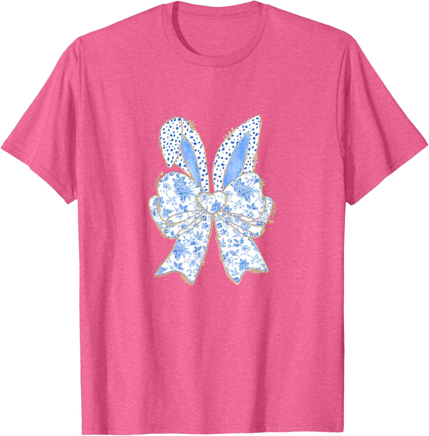 Easter Bunny Blue Coquette Ears Big Bow Cute Floral T-Shirt