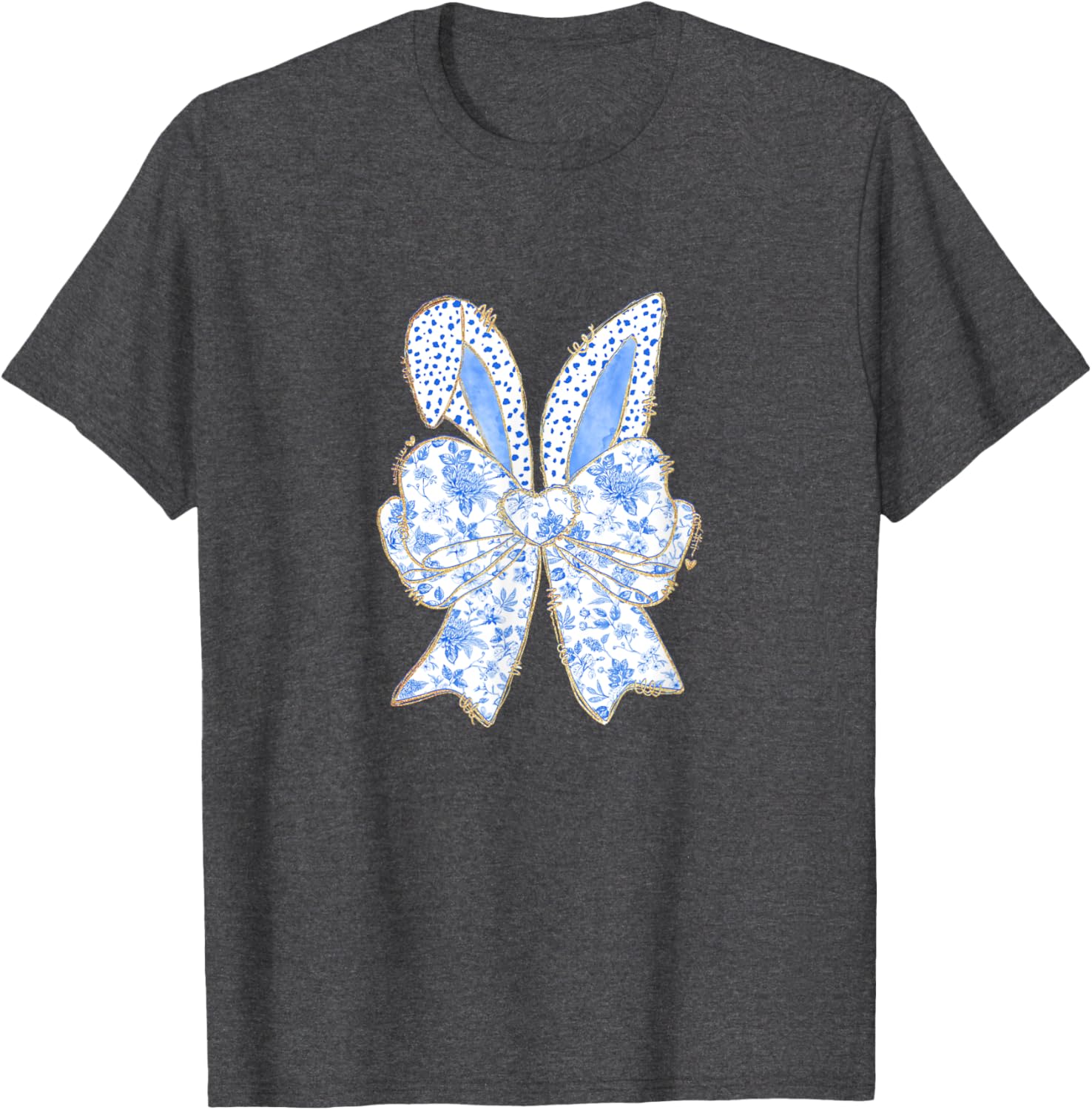 Easter Bunny Blue Coquette Ears Big Bow Cute Floral T-Shirt