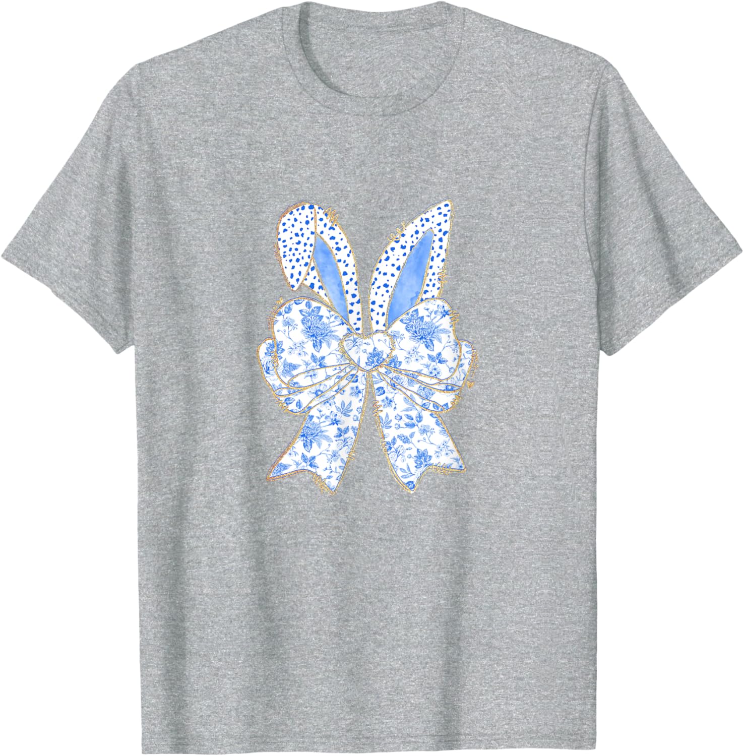 Easter Bunny Blue Coquette Ears Big Bow Cute Floral T-Shirt