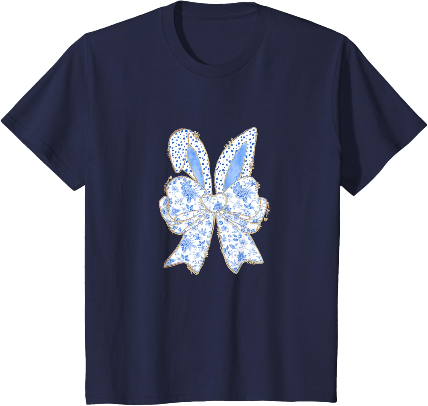 Easter Bunny Blue Coquette Ears Big Bow Cute Floral T-Shirt