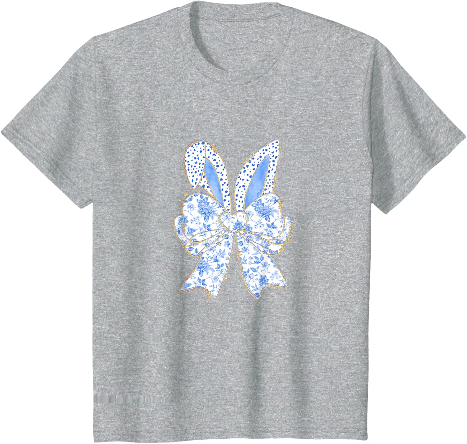 Easter Bunny Blue Coquette Ears Big Bow Cute Floral T-Shirt