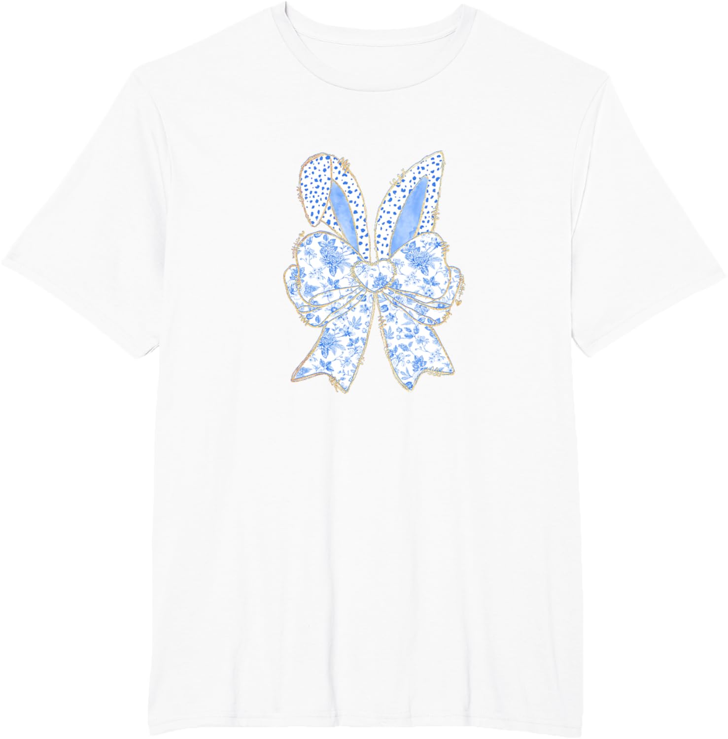 Easter Bunny Blue Coquette Ears Big Bow Cute Floral T-Shirt