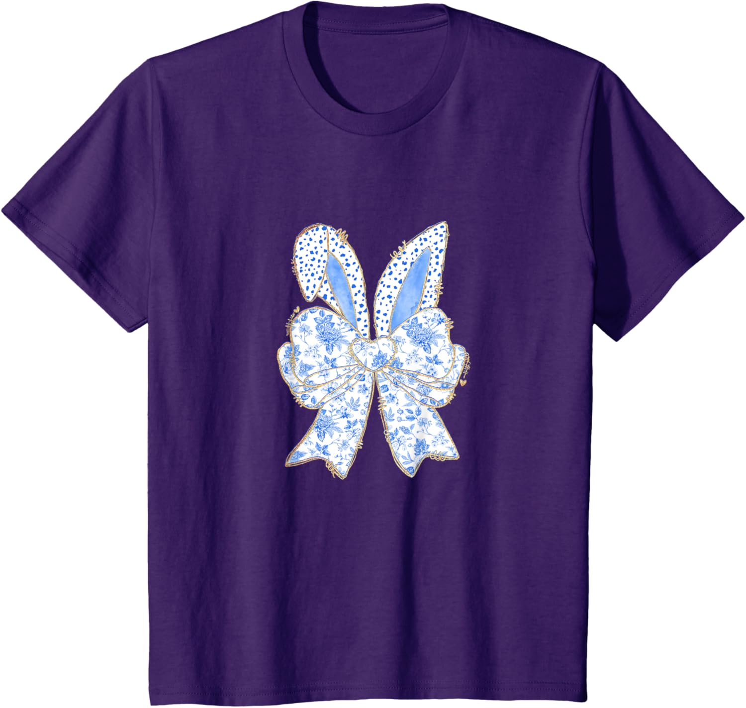 Easter Bunny Blue Coquette Ears Big Bow Cute Floral T-Shirt