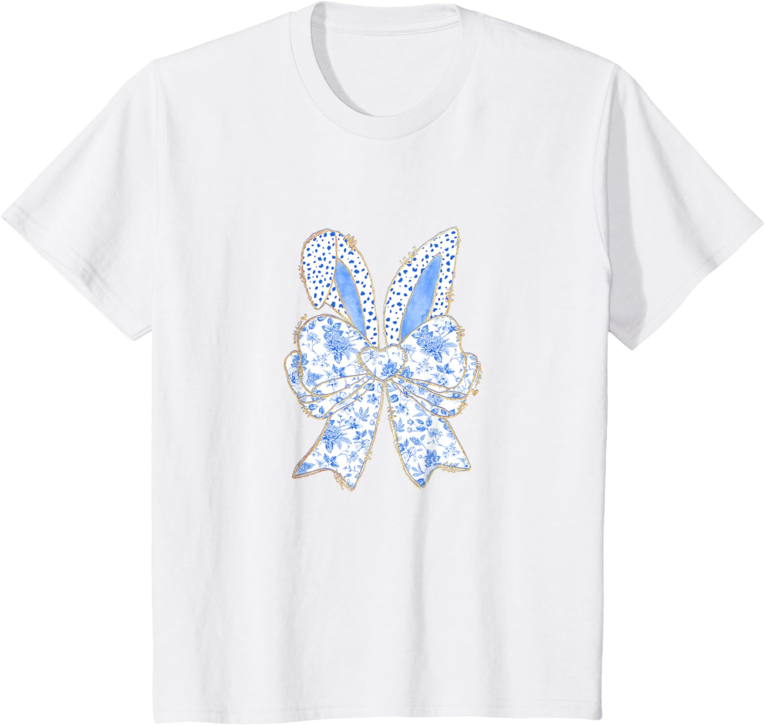 Easter Bunny Blue Coquette Ears Big Bow Cute Floral T-Shirt