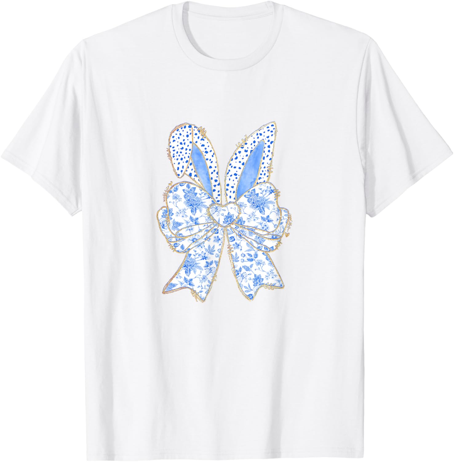 Easter Bunny Blue Coquette Ears Big Bow Cute Floral T-Shirt