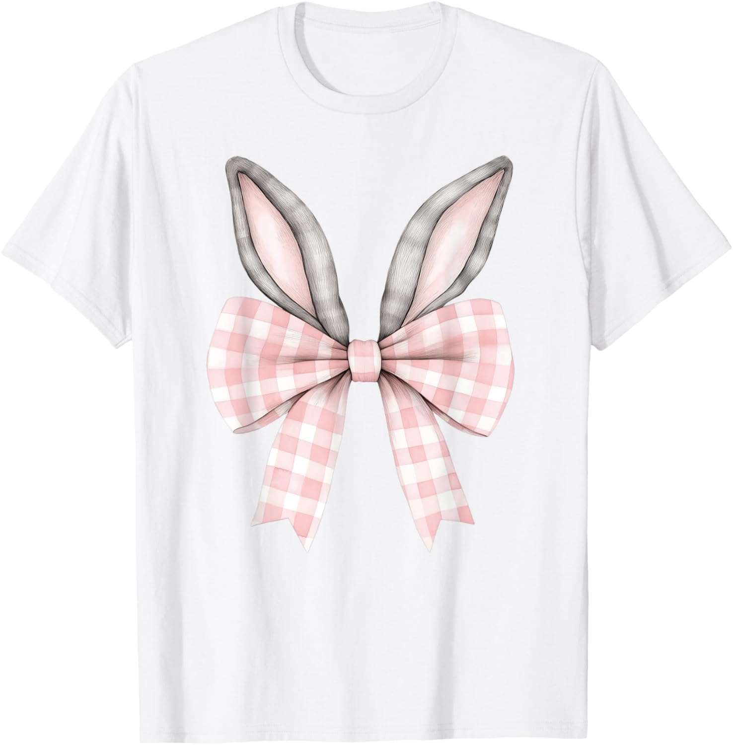 Easter Bunny Coquette Bow Pink Checked Spring Rabbit Ears T-Shirt