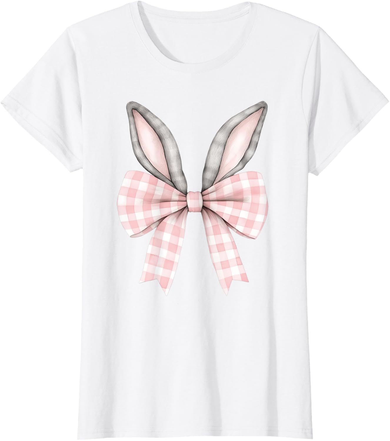 Easter Bunny Coquette Bow Pink Checked Spring Rabbit Ears T-Shirt