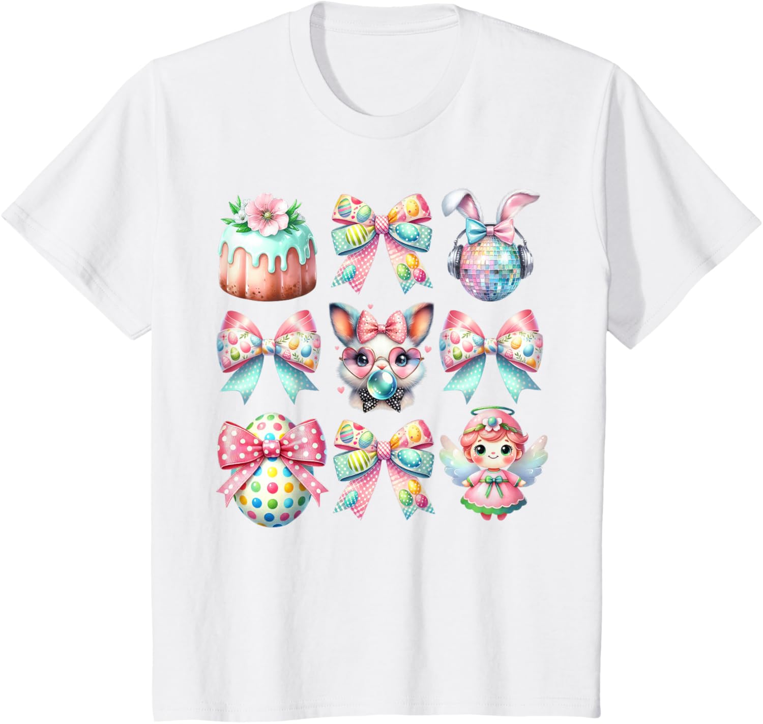 Easter Bunny Face Coquette Bow Blowing Bubble Girls Women T-Shirt