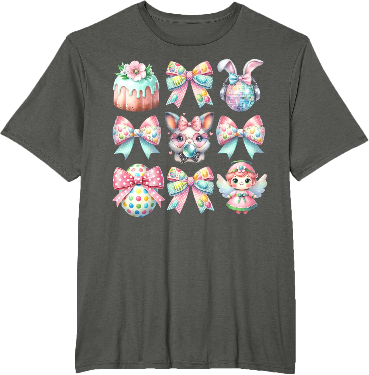 Easter Bunny Face Coquette Bow Blowing Bubble Girls Women T-Shirt