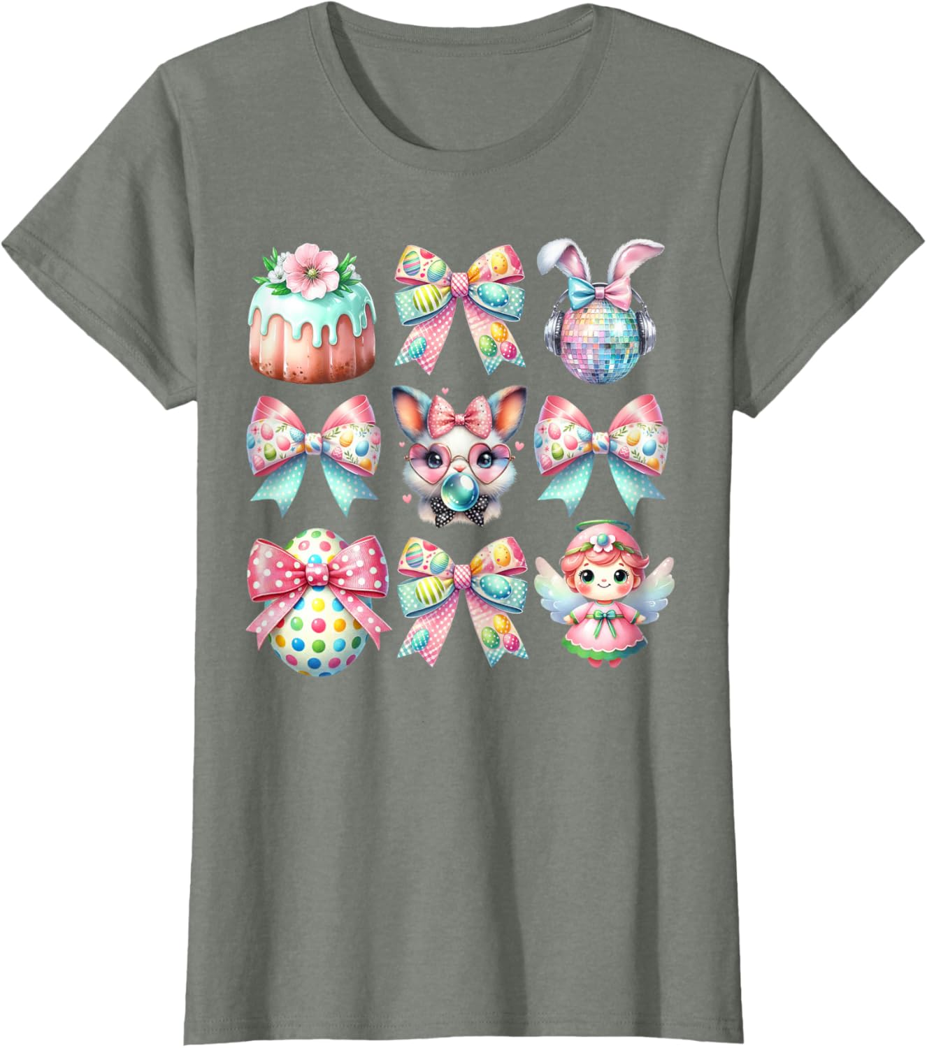 Easter Bunny Face Coquette Bow Blowing Bubble Girls Women T-Shirt