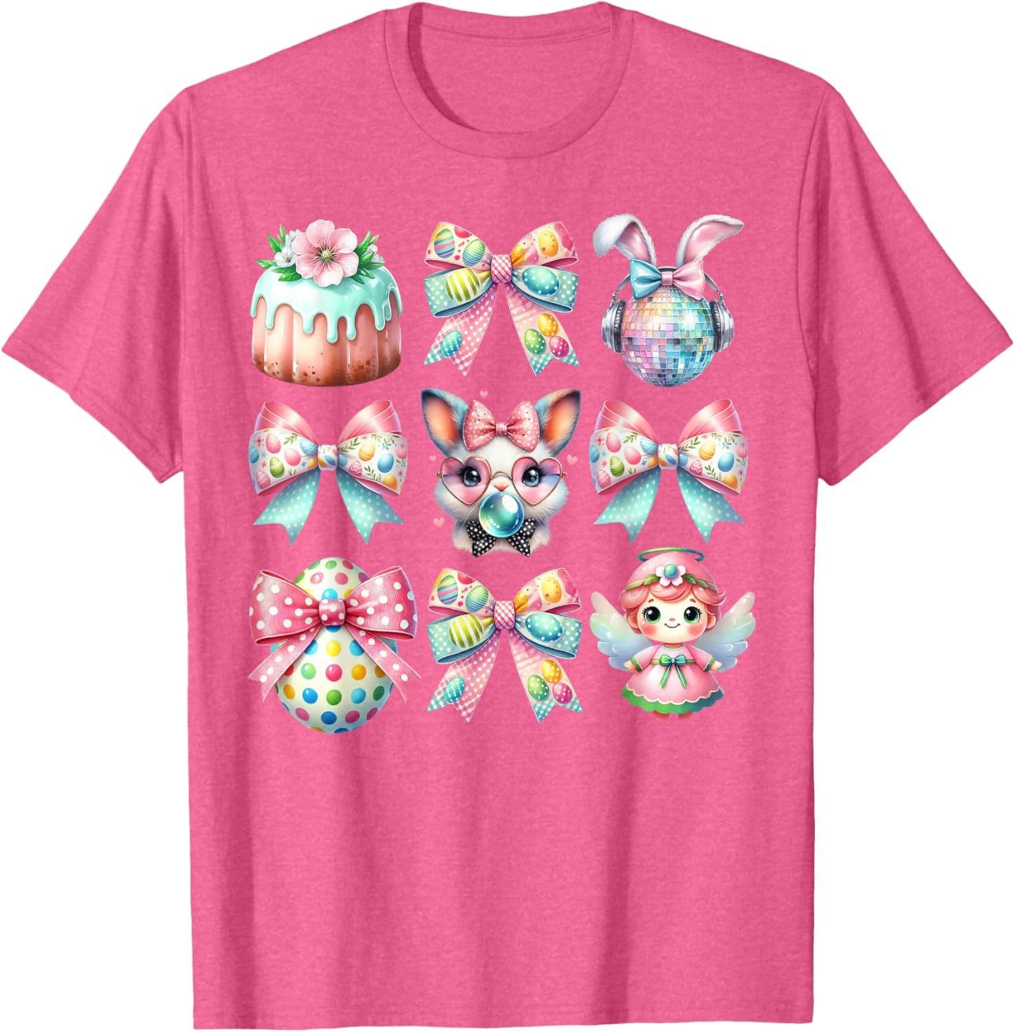 Easter Bunny Face Coquette Bow Blowing Bubble Girls Women T-Shirt