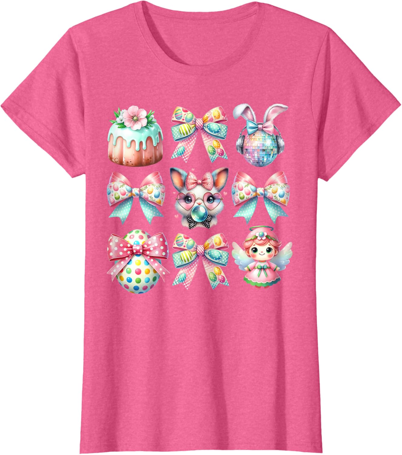 Easter Bunny Face Coquette Bow Blowing Bubble Girls Women T-Shirt