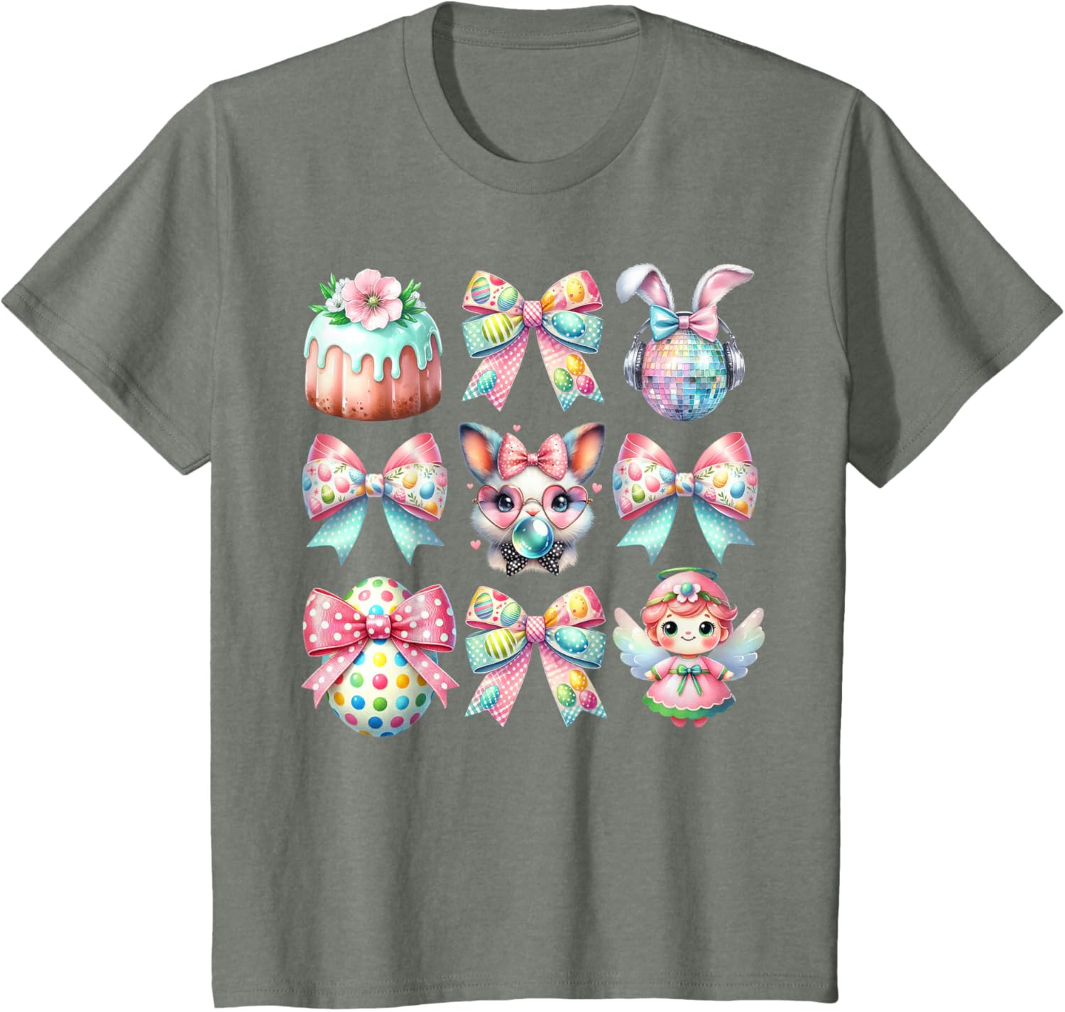 Easter Bunny Face Coquette Bow Blowing Bubble Girls Women T-Shirt