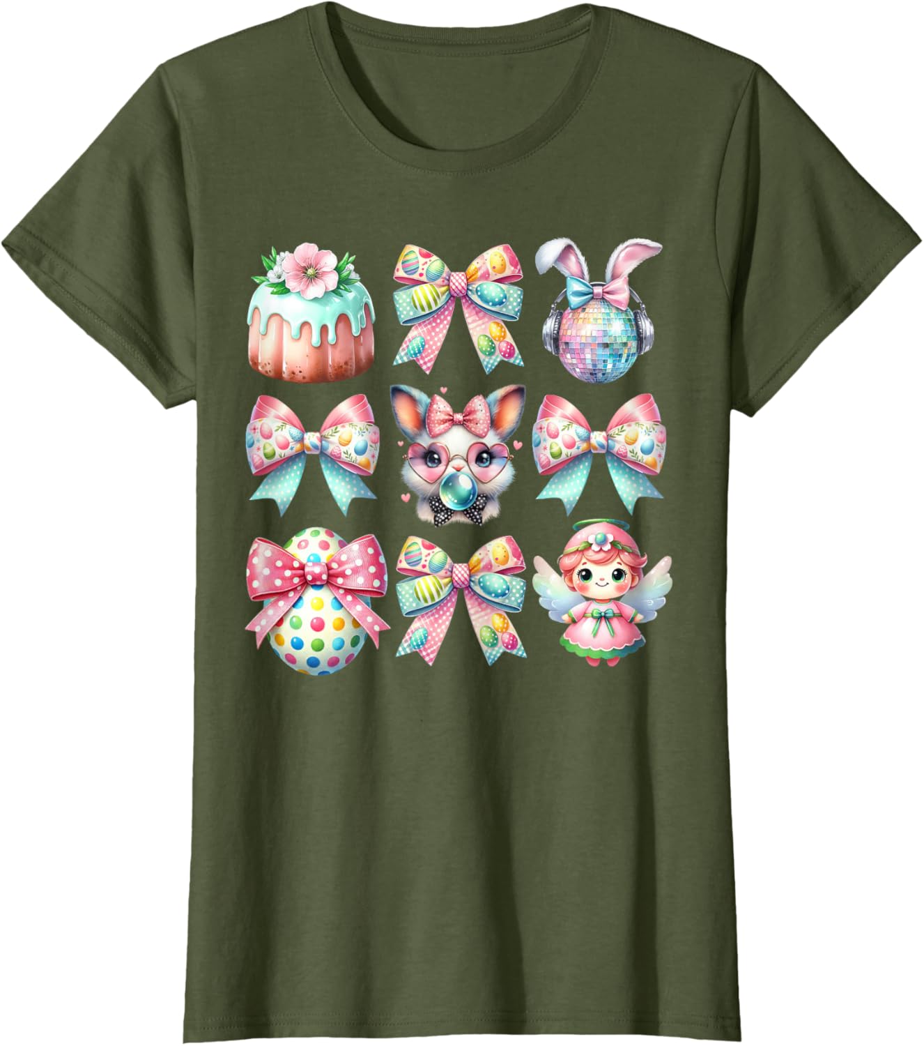 Easter Bunny Face Coquette Bow Blowing Bubble Girls Women T-Shirt