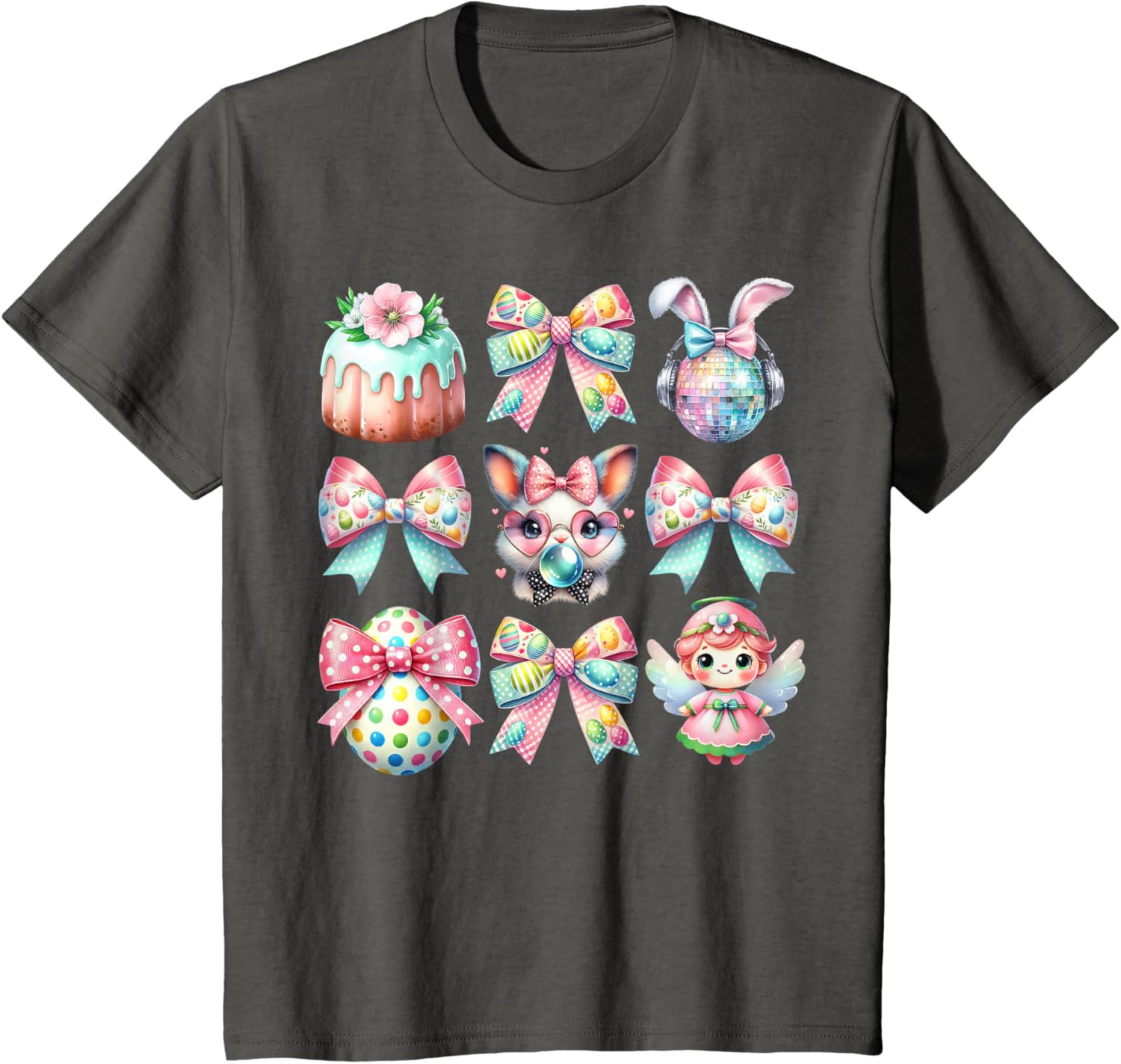 Easter Bunny Face Coquette Bow Blowing Bubble Girls Women T-Shirt