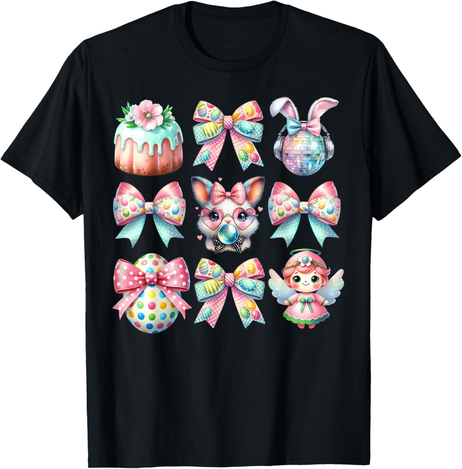 Easter Bunny Face Coquette Bow Blowing Bubble Girls Women T-Shirt