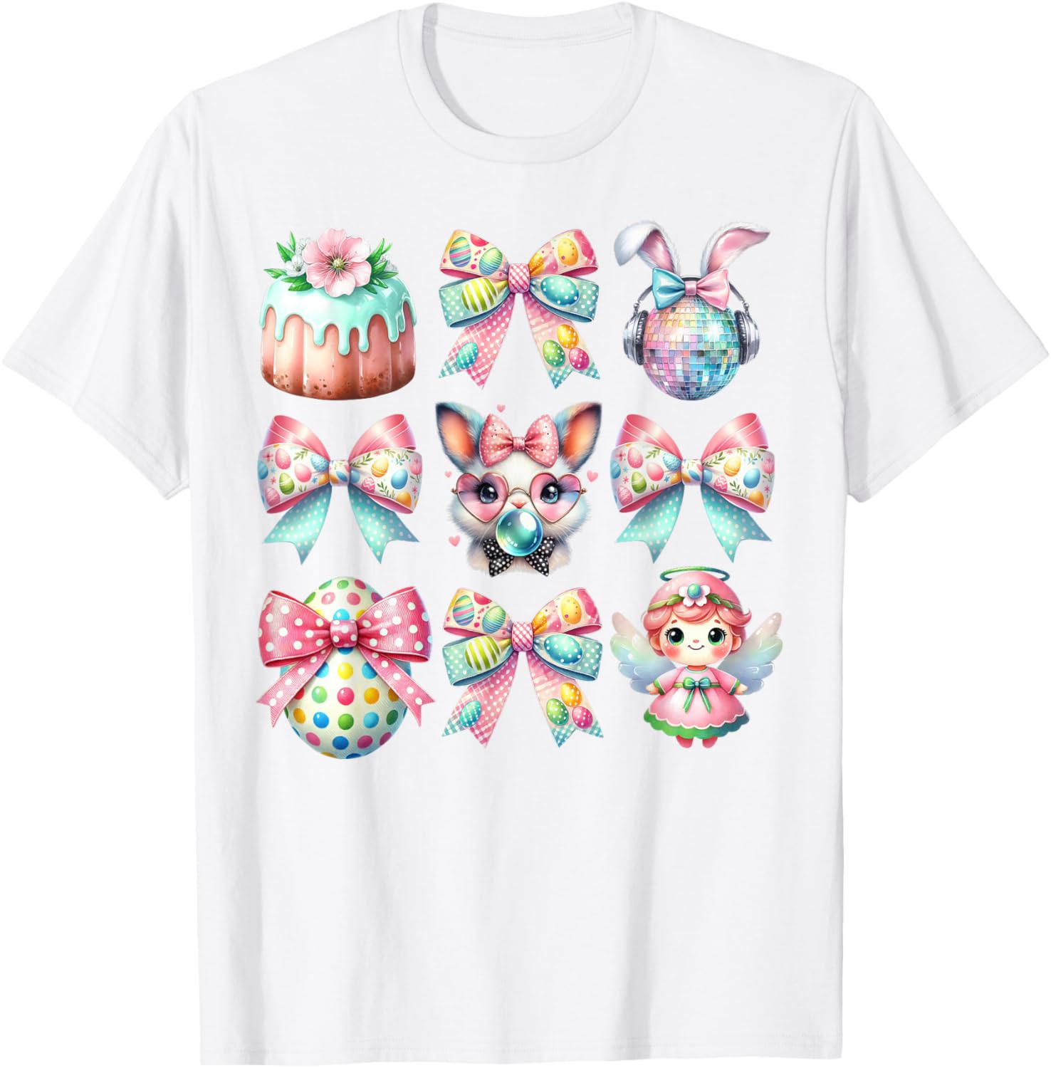 Easter Bunny Face Coquette Bow Blowing Bubble Girls Women T-Shirt