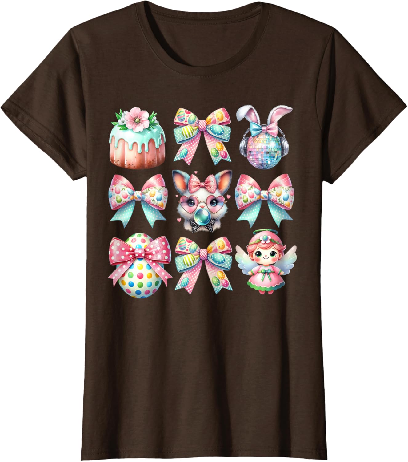 Easter Bunny Face Coquette Bow Blowing Bubble Girls Women T-Shirt