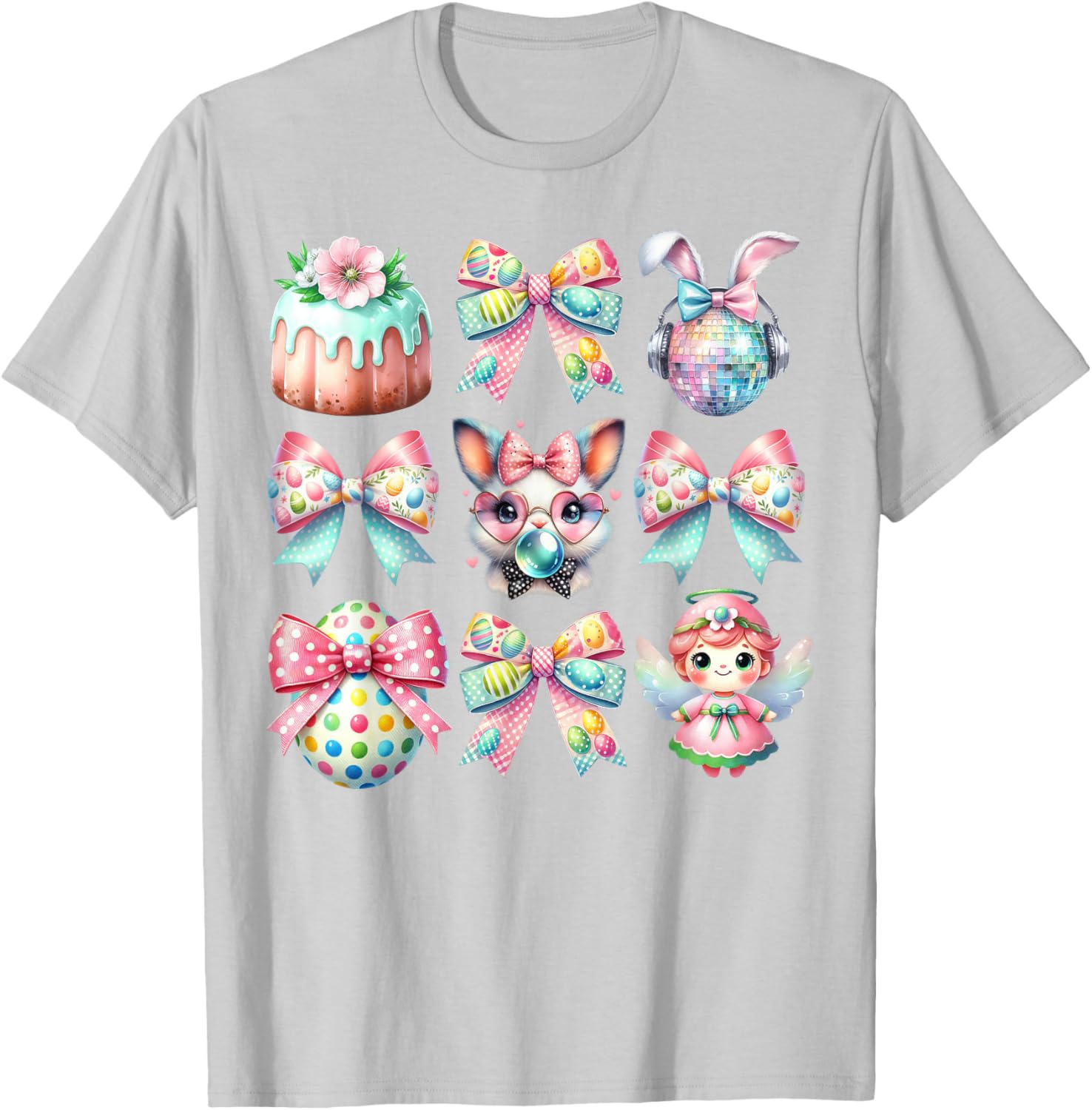 Easter Bunny Face Coquette Bow Blowing Bubble Girls Women T-Shirt