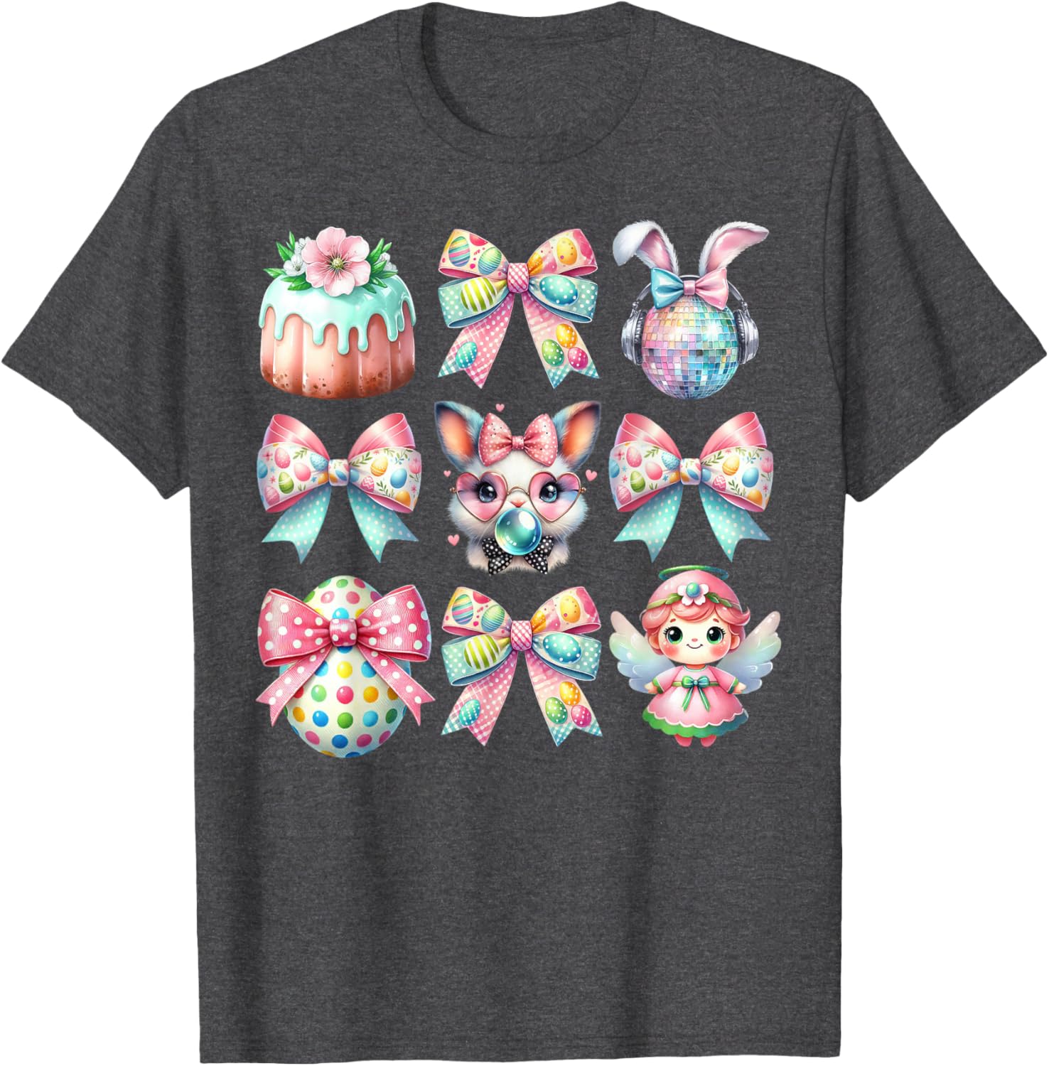 Easter Bunny Face Coquette Bow Blowing Bubble Girls Women T-Shirt