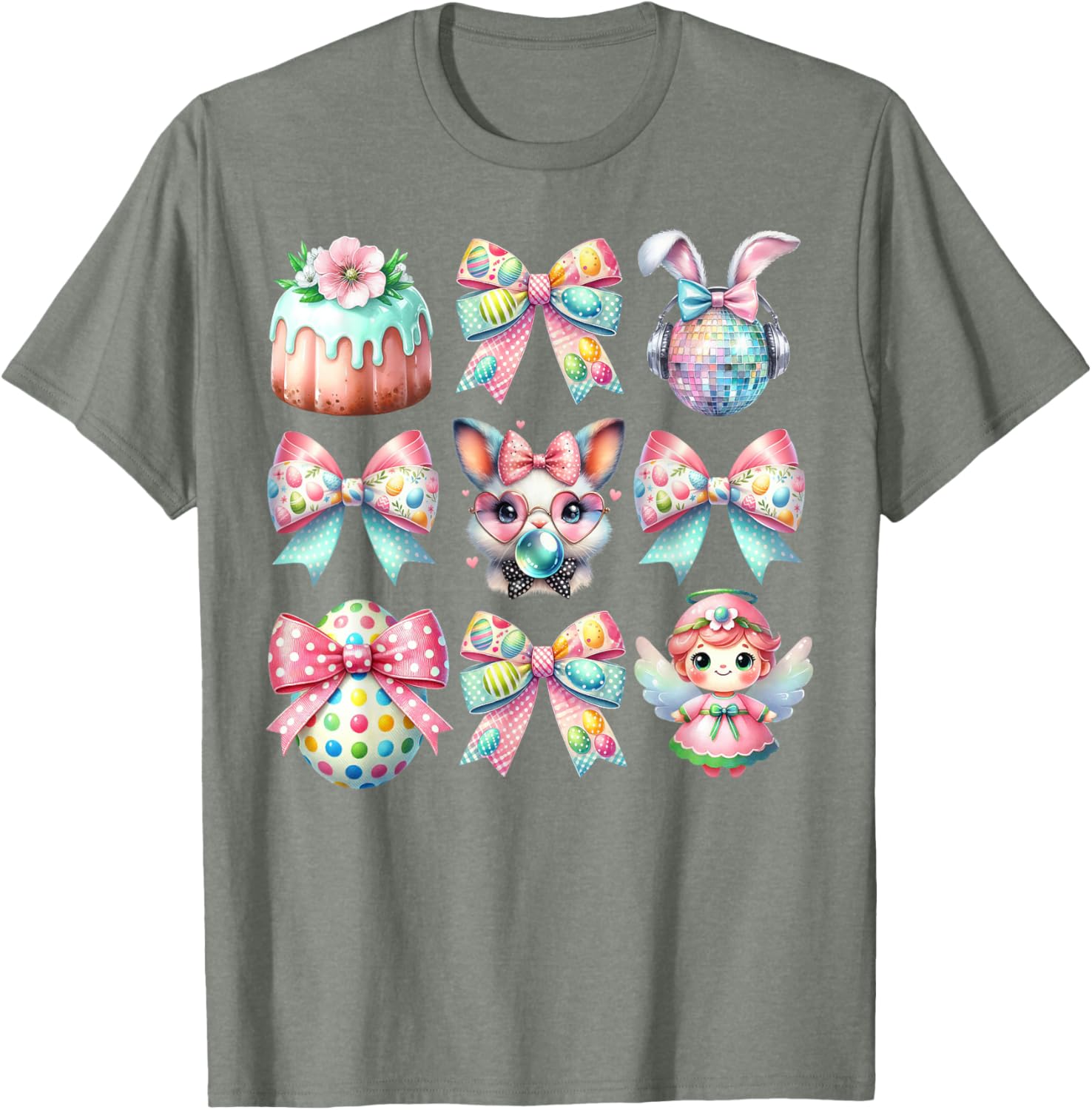 Easter Bunny Face Coquette Bow Blowing Bubble Girls Women T-Shirt