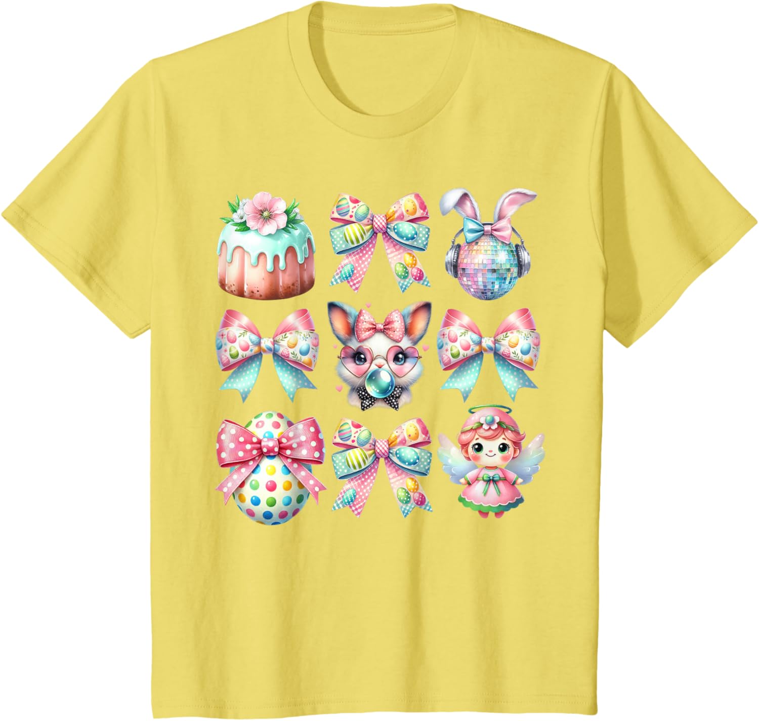 Easter Bunny Face Coquette Bow Blowing Bubble Girls Women T-Shirt