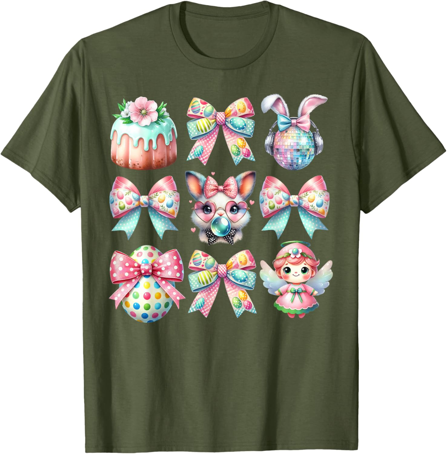 Easter Bunny Face Coquette Bow Blowing Bubble Girls Women T-Shirt