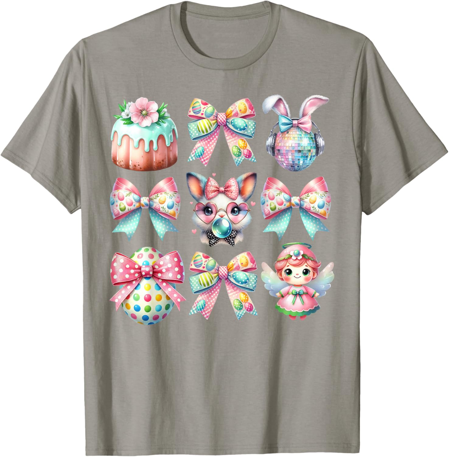 Easter Bunny Face Coquette Bow Blowing Bubble Girls Women T-Shirt