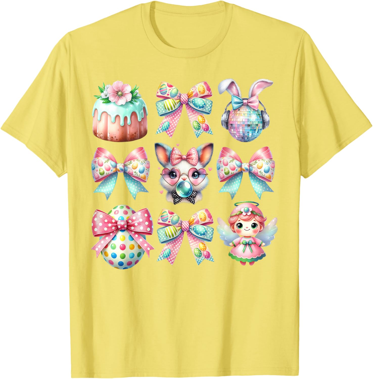 Easter Bunny Face Coquette Bow Blowing Bubble Girls Women T-Shirt