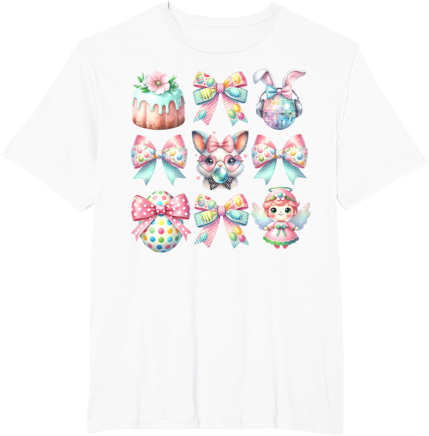 Easter Bunny Face Coquette Bow Blowing Bubble Girls Women T-Shirt