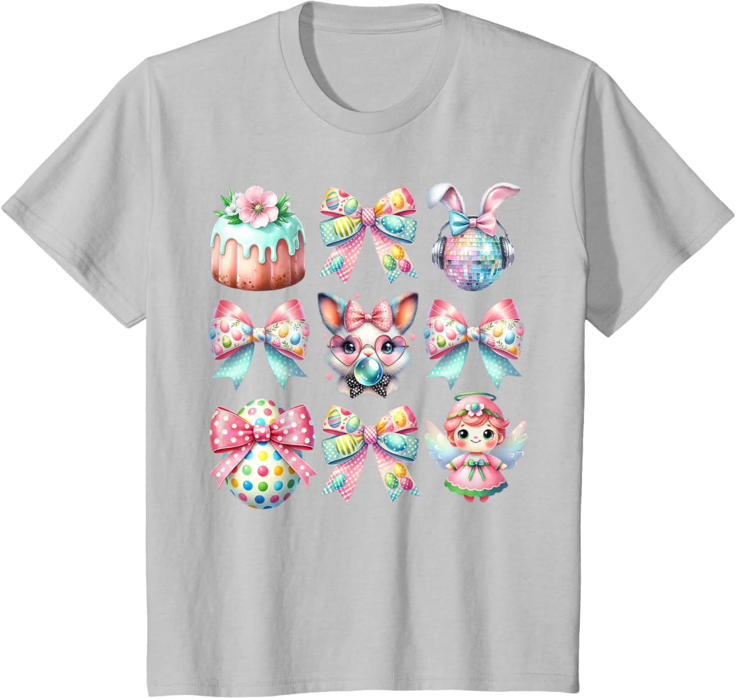 Easter Bunny Face Coquette Bow Blowing Bubble Girls Women T-Shirt