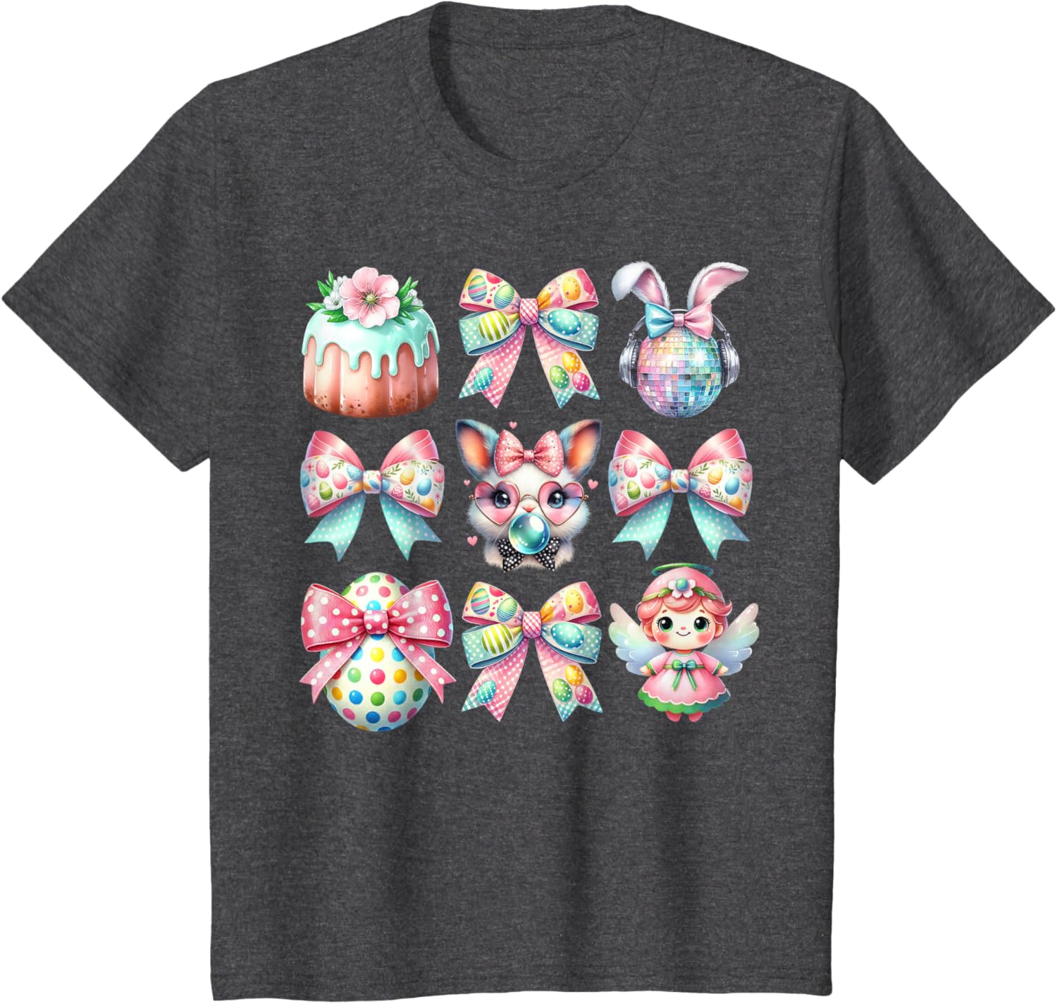 Easter Bunny Face Coquette Bow Blowing Bubble Girls Women T-Shirt