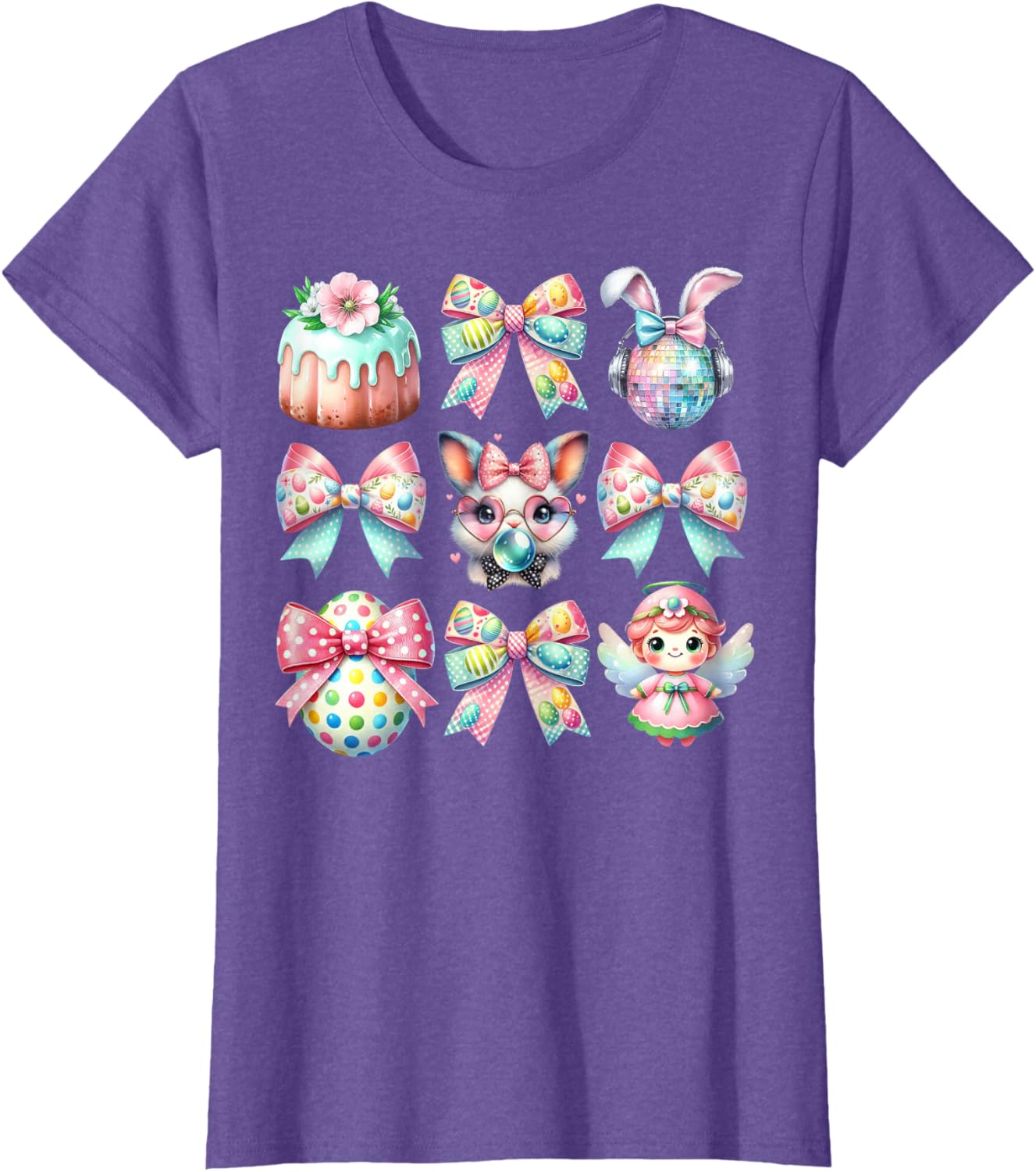 Easter Bunny Face Coquette Bow Blowing Bubble Girls Women T-Shirt