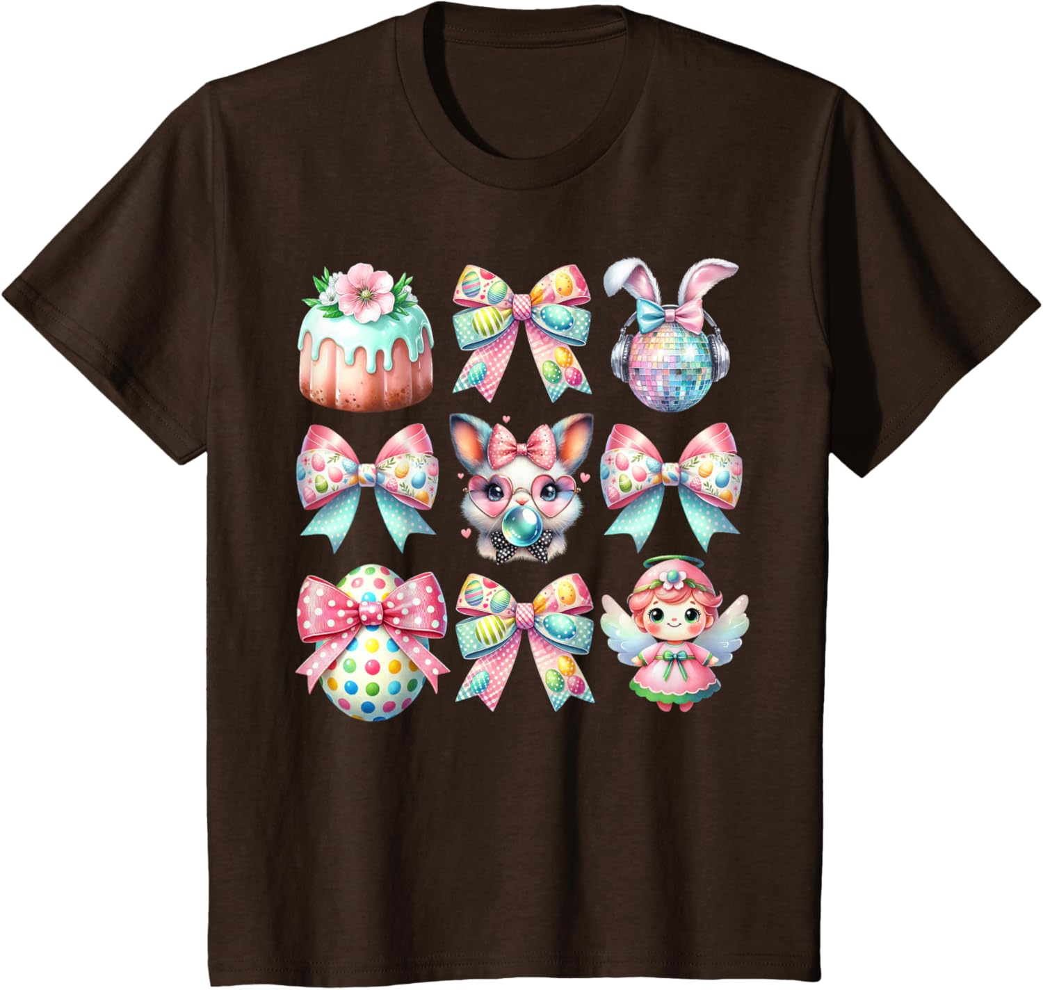 Easter Bunny Face Coquette Bow Blowing Bubble Girls Women T-Shirt